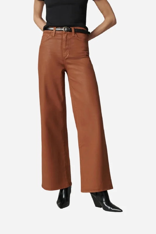 Summer Fashion Joe's Jeans The Mia Petite Coated Wide Leg in Leather Brown