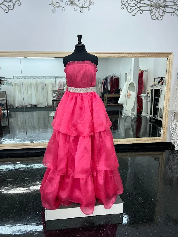 Flash Deals Marc Defang 8146 Size 10 Hot Pink Long Layered A Line Maxi Slit Strapless Prom Dress Formal Gown Flash Deals Marc Defang 8146 Size 10 Hot Pink Long Layered A Line Maxi Slit Strapless Prom Dress Formal Gown