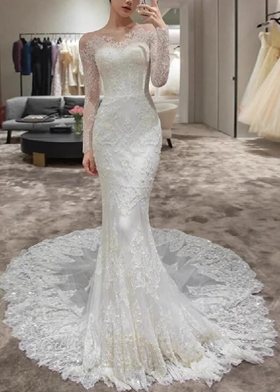 Evening Looks Women Tulle Appliques Wedding Dresses Long Mermaid Bridal Gowns YWD041 Evening Looks Women Tulle Appliques Wedding Dresses Long Mermaid Bridal Gowns YWD041
