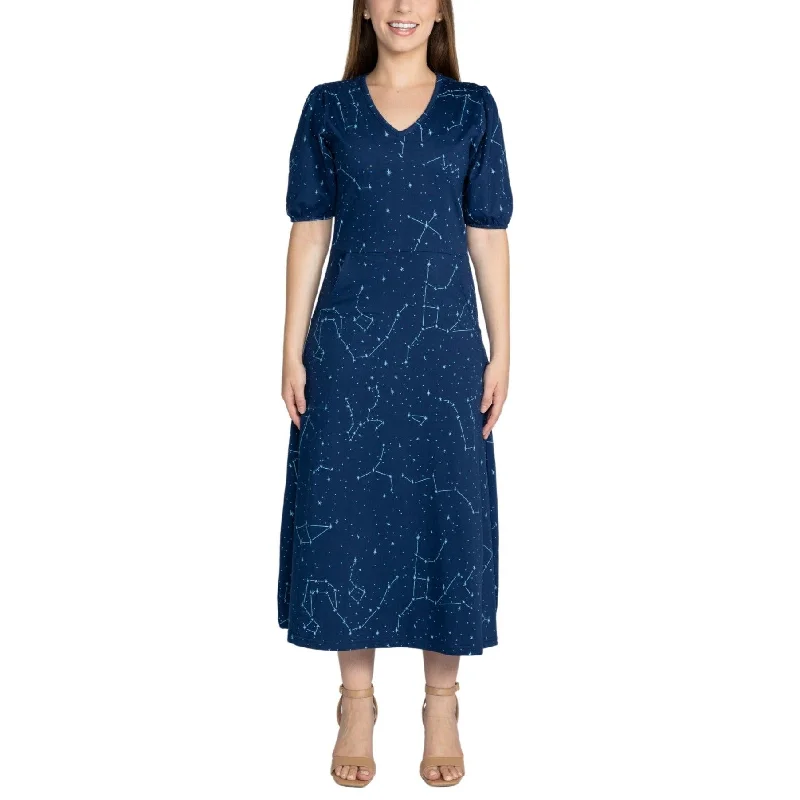 Flash Sale Constellations Glow-in-the-Dark Navy Long Midi Dress (With Waist Seam)