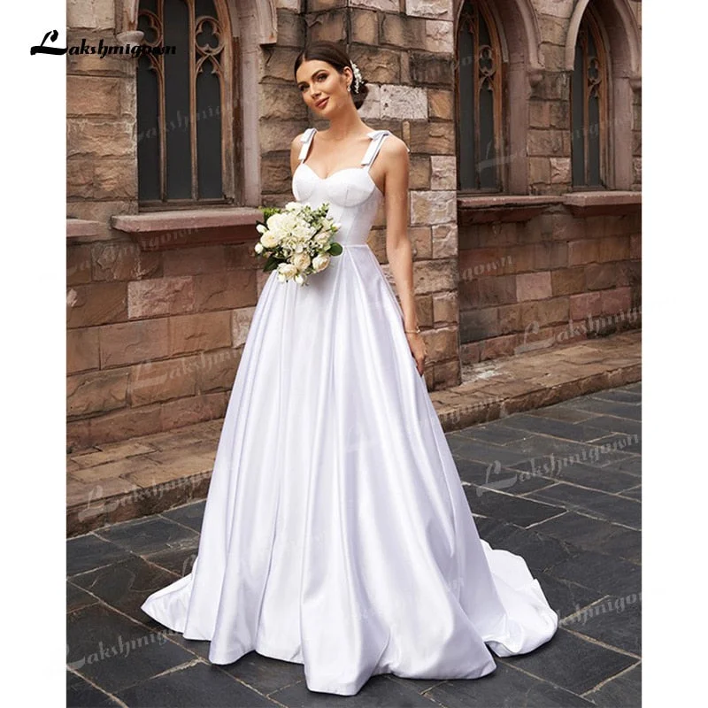 Day-To-Night Styles Roycebridal A-Line/Princess Soft Satin Wedding Dresses Low Sweetheart Neck Ruffles Straps Sleeveless Sweep/Brush Train Simple Bride Gown Day-To-Night Styles Roycebridal A-Line/Princess Soft Satin Wedding Dresses Low Sweetheart Neck Ruffles Straps Sleeveless Sweep/Brush Train Simple Bride Gown