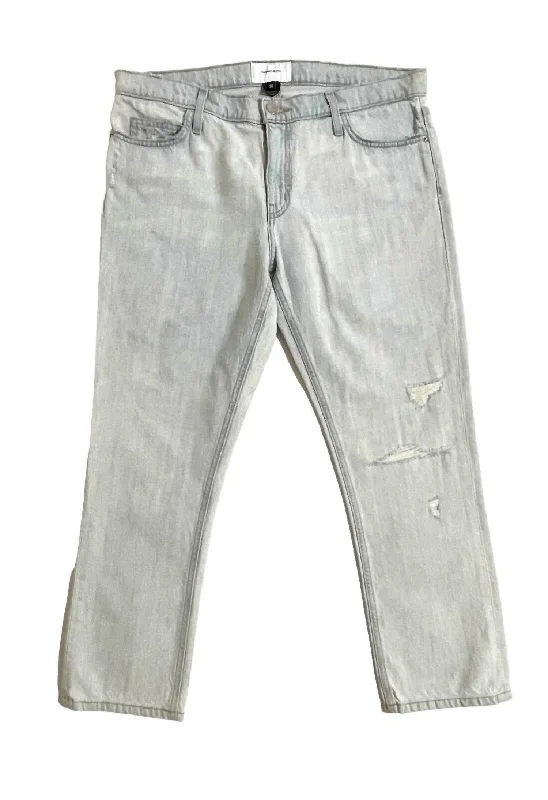 Stylish Looks Women's Cropped Straight Leg Destroy Ankle Denim Jeans In Blue