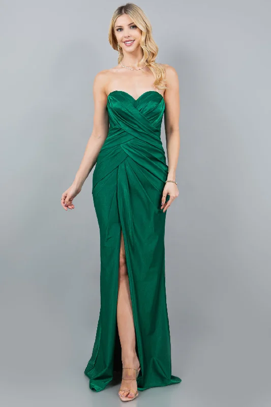 Sustainable Fashion Extravaganza Fitted Ruched Strapless Slit Gown by Cinderella Couture 8095J Sustainable Fashion Extravaganza Fitted Ruched Strapless Slit Gown by Cinderella Couture 8095J