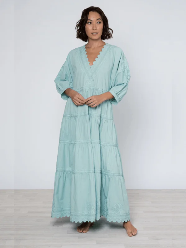 Mid - Week Surprise Sage Poplin Maxi Dress w/ Ric Rac Embroidery