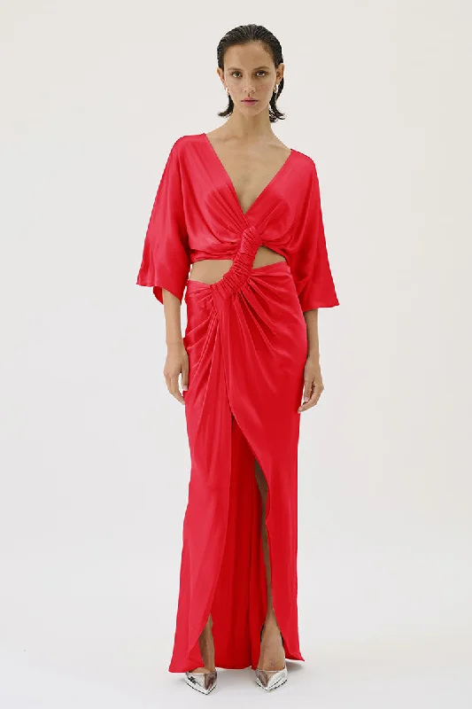 Limited Time Flash Sale Tate Rouched Cross Over Midi Dress - Red