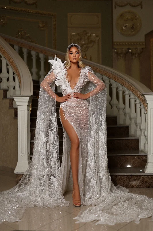 Spring Fling Sale Cape Sleeves Beaded Bridal Dress