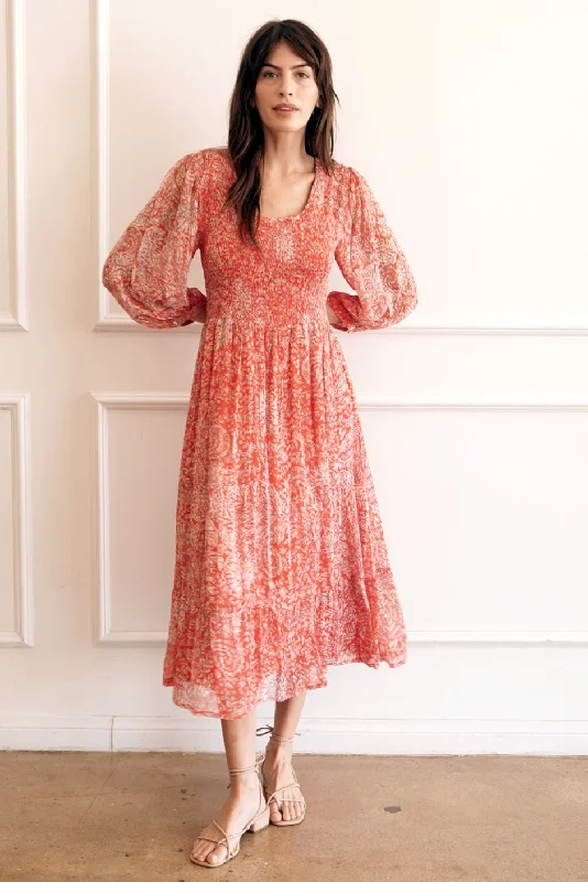 Stylish Savings Stella Midi Dress in Chili Flower