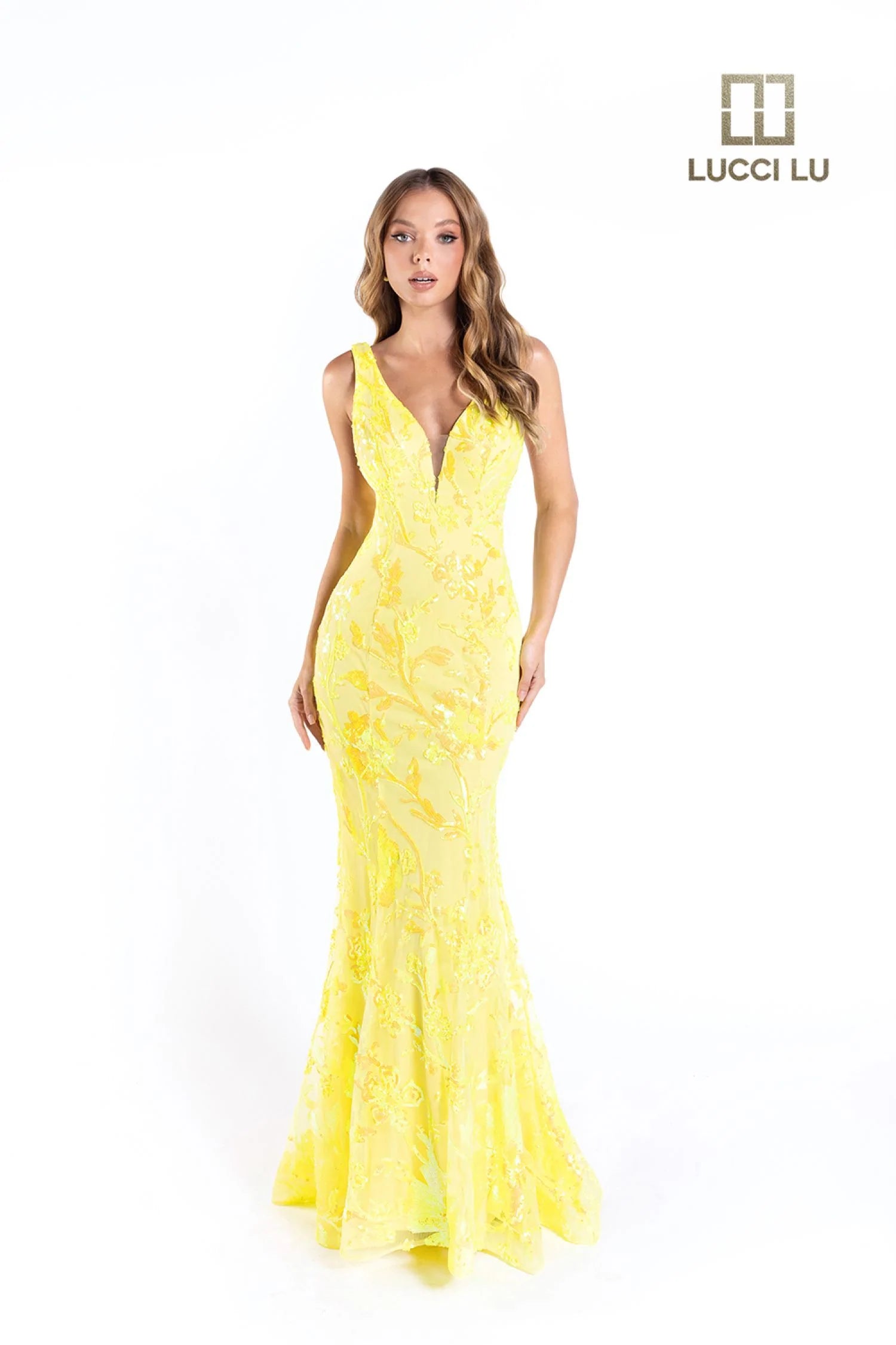 Stylish Looks Lucci Lu 1230 Size 18 Neon Yellow Long Fitted Sequin Neon Prom Dress V Neck Formal Pageant Gown Backless Stylish Looks Lucci Lu 1230 Size 18 Neon Yellow Long Fitted Sequin Neon Prom Dress V Neck Formal Pageant Gown Backless