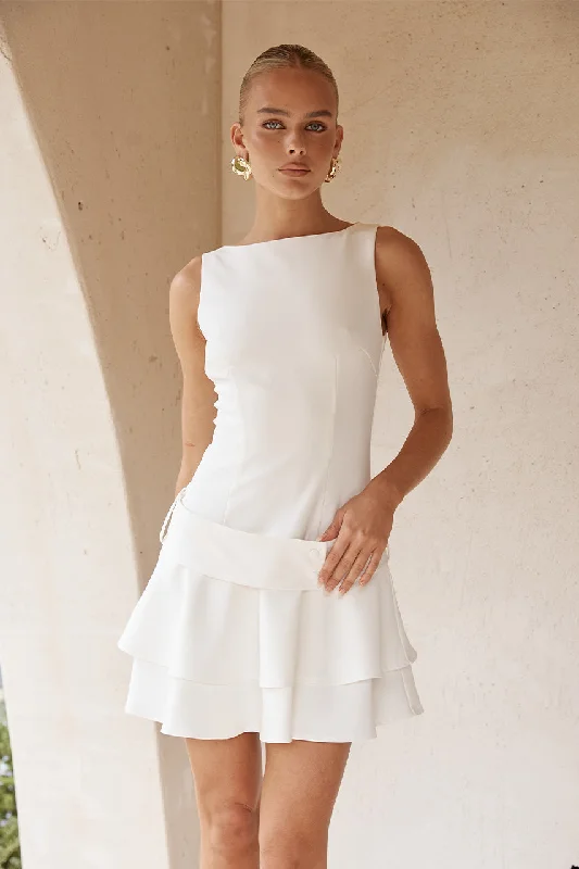 Cottagecore Rustic Charm Style FAWN MINI DRESS - WHITE