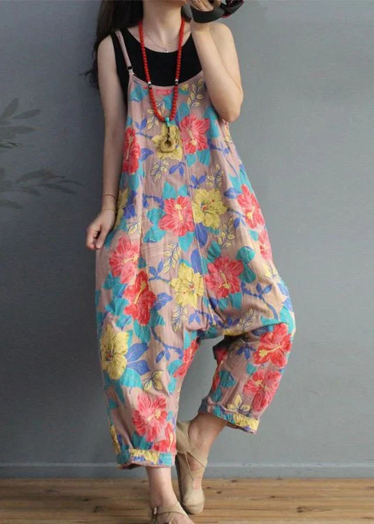Classic Timeless Elegant Style Pink Pockets Cotton Jumpsuit High Waist Summer