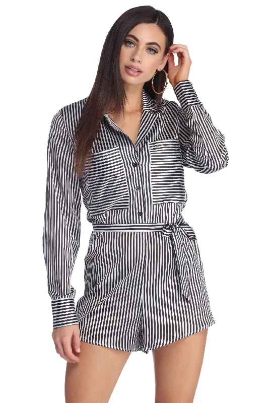 Vintage Look Stylishly Striped Shirt Romper