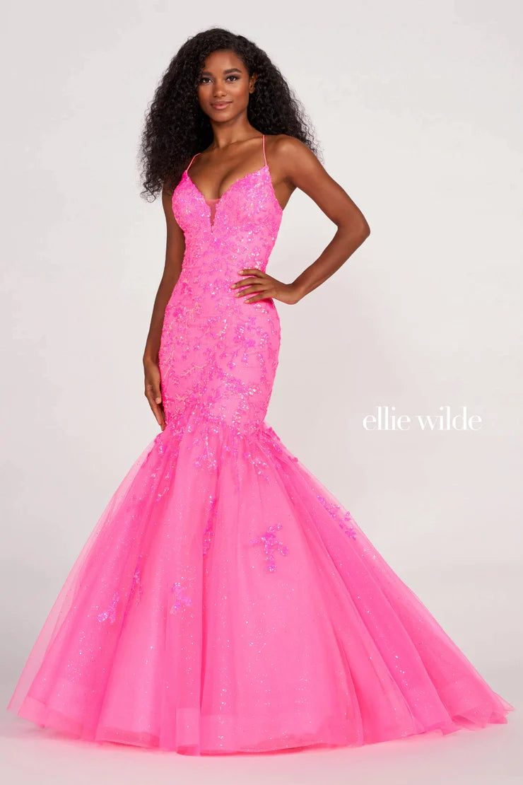 Modern Glamour Ellie Wilde EW34011 Size 8 Hot Pink Prom Dress Sequin Backless Corset Mermaid Shimmer Formal Gown V Neck Modern Glamour Ellie Wilde EW34011 Size 8 Hot Pink Prom Dress Sequin Backless Corset Mermaid Shimmer Formal Gown V Neck