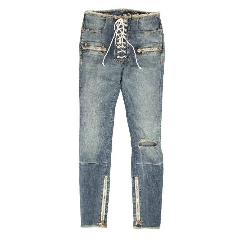 Flash Sale Unravel Project Lace Up Denim Skinny Jeans - Blue