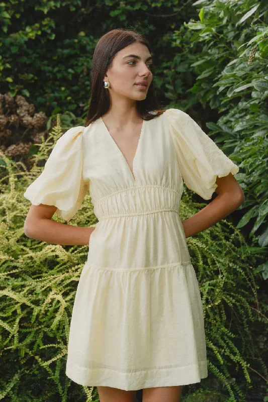 Mid Season Sale Axel Butter Puff Sleeve Bow Back Mini Dress