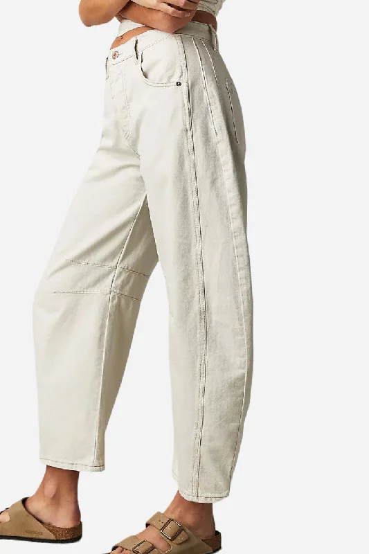 Best Seller Free People Good Luck Mid-Rise Barrel Jeans in Milk