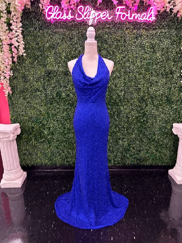 Flowing Silhouette Johnathan Kayne 2728 Size 4 Royal Custom Liquid Beaded Cowl Neck Pageant Dress Formal Gown Halter Flowing Silhouette Johnathan Kayne 2728 Size 4 Royal Custom Liquid Beaded Cowl Neck Pageant Dress Formal Gown Halter