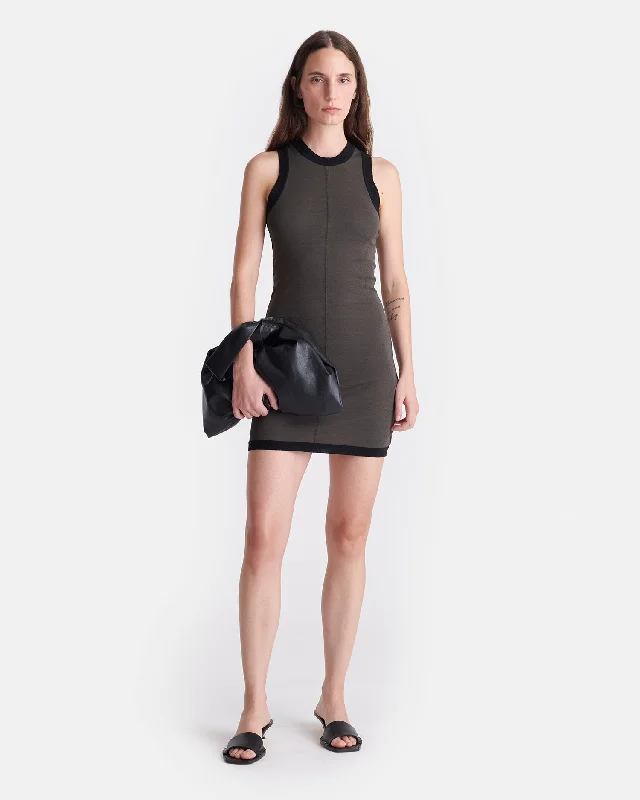 Quick Grab Deals Lorett - Mesh Jersey and Merino Wool Mini Dress - Dark Moss/Black