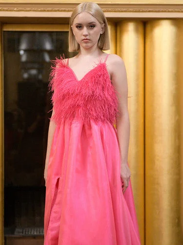 Summer Fashion Marc Defang 8170 size 0 Hot Pink Ball gown Prom Dress Pageant feather top A line Slit Summer Fashion Marc Defang 8170 size 0 Hot Pink Ball gown Prom Dress Pageant feather top A line Slit
