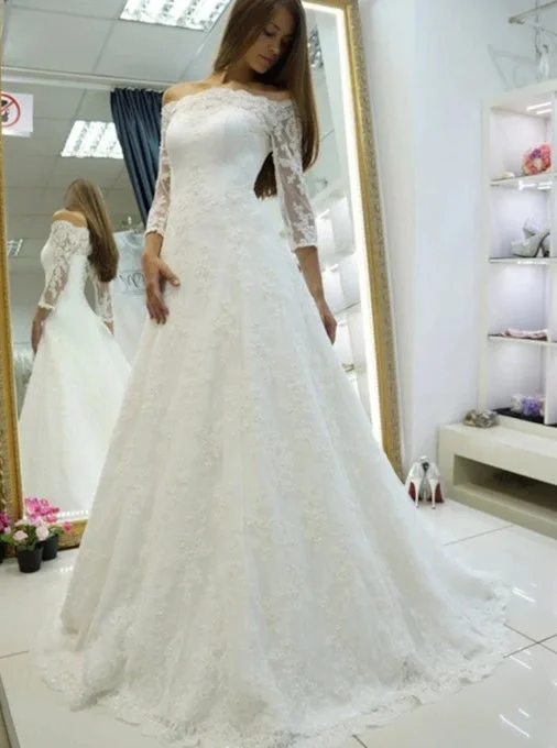 Boutique Styles Off Shoulder Long Sleeve Wedding Dresses Lace Appliques Bridal Dresses OW684 Boutique Styles Off Shoulder Long Sleeve Wedding Dresses Lace Appliques Bridal Dresses OW684