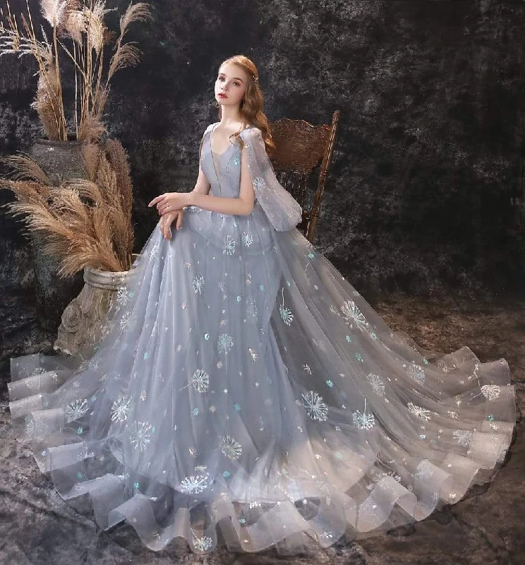 Flowy Fabric Roycebridal A Line Long Sleeve V Neck Lace Backless Light Blue Flowers Wedding Dresses Flowy Fabric Roycebridal A Line Long Sleeve V Neck Lace Backless Light Blue Flowers Wedding Dresses