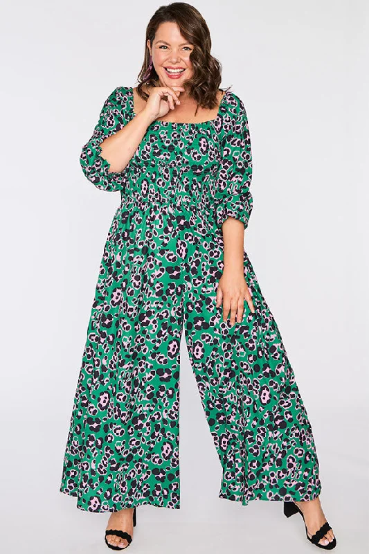 Boho - Chic Festival - Ready Style Kiki Green Leopard Jumpsuit