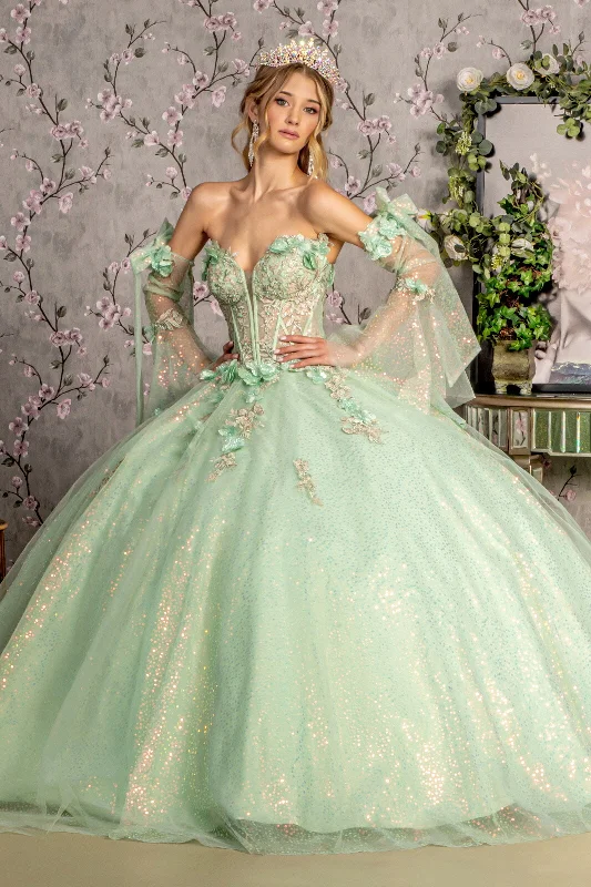 Season Offer Glitter Strapless Bell Sleeve Ball Gown by GLS Gloria GL3486