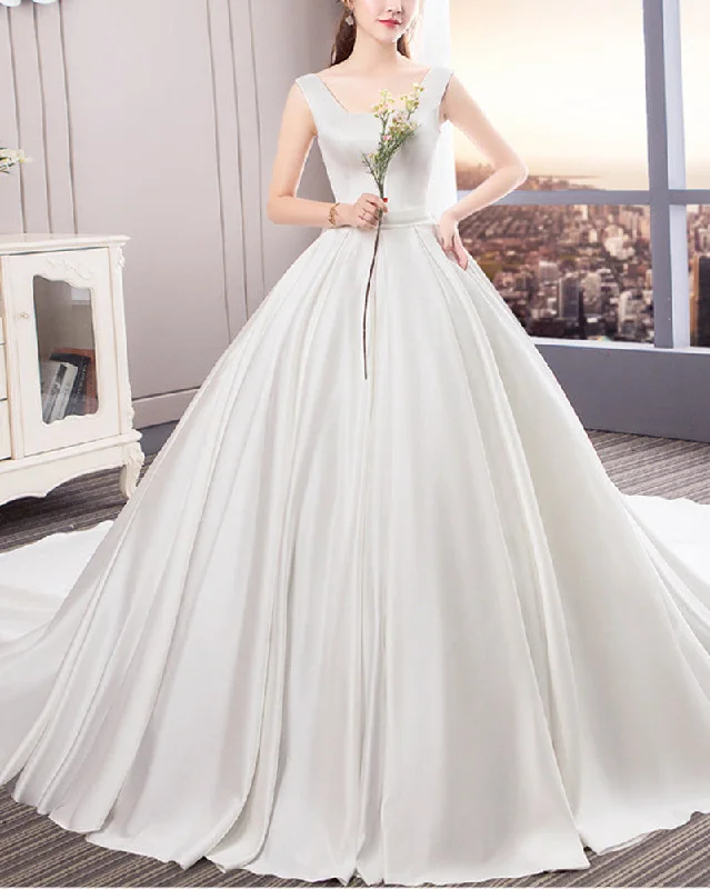 Early Access To Art Deco Styles Sale Women Satin Wedding Dresses Long A-Line Bridal Gowns YWD029 Early Access To Art Deco Styles Sale Women Satin Wedding Dresses Long A-Line Bridal Gowns YWD029