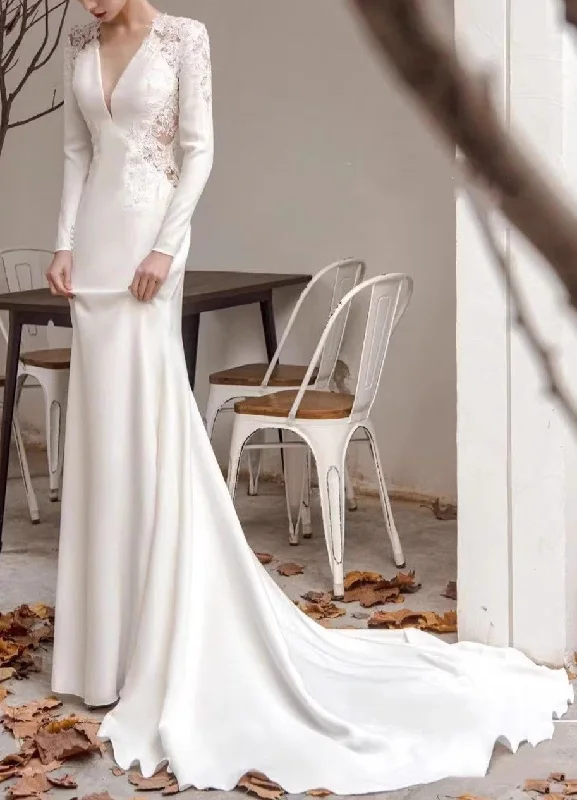 Limited Time Special Offer Women Mermaid Satin Appliques Wedding Dresses Long V-Neck Bridal Gowns YWD023 Limited Time Special Offer Women Mermaid Satin Appliques Wedding Dresses Long V-Neck Bridal Gowns YWD023