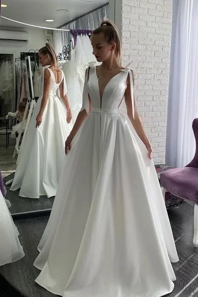 Exquisite Craftsmanship Simple White Satin A Line Wedding Dress Sexy Open Back prom dress, cg12517 Exquisite Craftsmanship Simple White Satin A Line Wedding Dress Sexy Open Back prom dress, cg12517