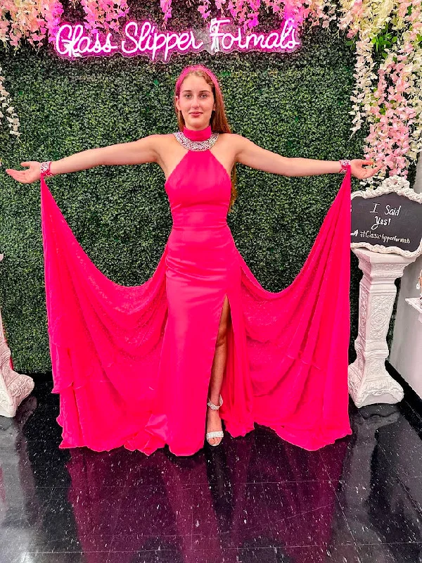 Exquisite Craftsmanship Johnathan Kayne 2617 Size 4 Fuchsia AB Long slit formal dress Crystal Cuff Cape Pageant Gown Formal Wear Exquisite Craftsmanship Johnathan Kayne 2617 Size 4 Fuchsia AB Long slit formal dress Crystal Cuff Cape Pageant Gown Formal Wear