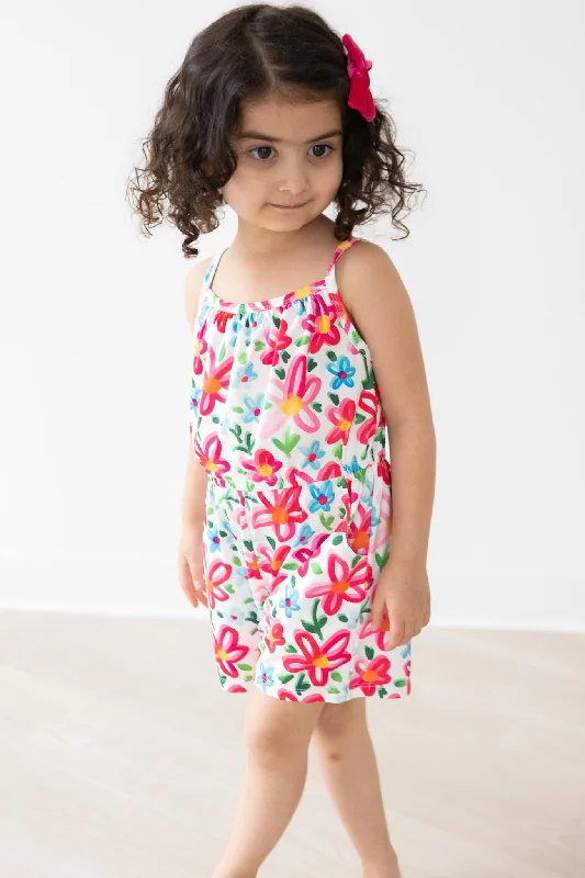 Casual Elegance Neon Floral Strappy Play Romper
