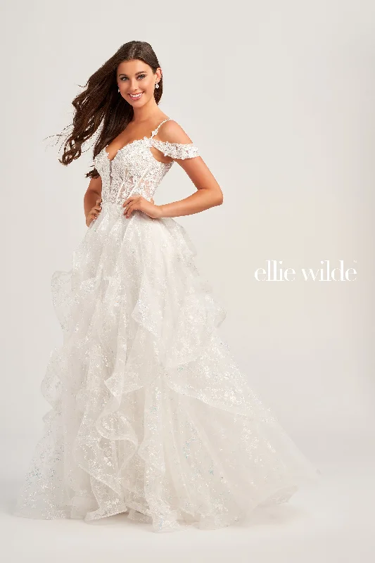 Classic Women's Fashion Ellie Wilde EW35218 Size 10 White Long Sheer corset Sequin Ruffle Ballgown Prom Dress off the Shoulder Classic Women's Fashion Ellie Wilde EW35218 Size 10 White Long Sheer corset Sequin Ruffle Ballgown Prom Dress off the Shoulder