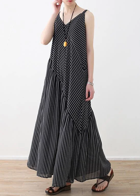 Chic Allure Women black striped chiffon clothes Boho Outfits Spaghetti Strap asymmetric Robe rSummer Romper