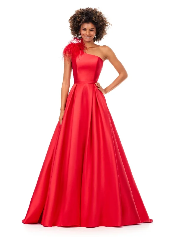 Feminine Elegant Ashley Lauren 11336 size 16 RED One Shoulder Ball Gown Feather Prom Dress formal Gown Feminine Elegant Ashley Lauren 11336 size 16 RED One Shoulder Ball Gown Feather Prom Dress formal Gown