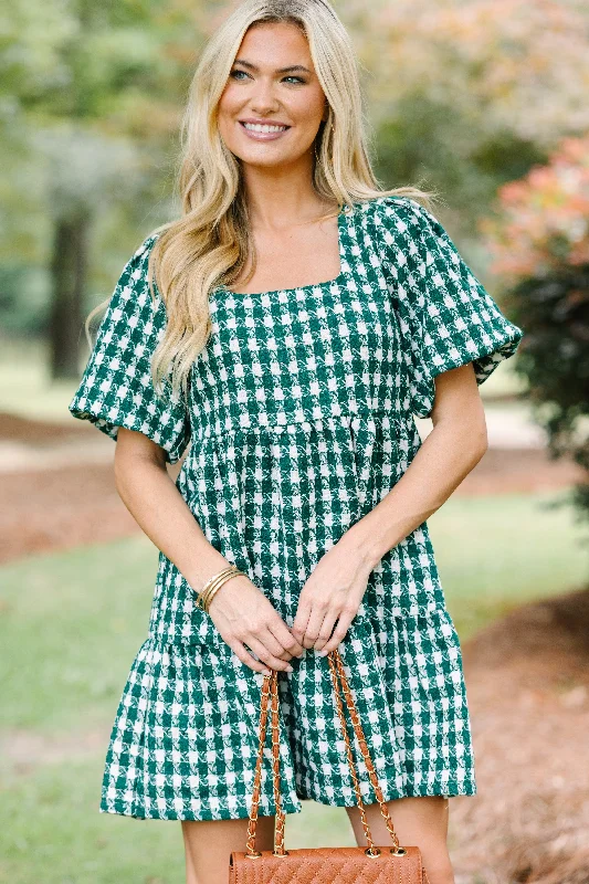 Fashion Forward Never Left Behind Hunter Green Houndstooth Mini Dress