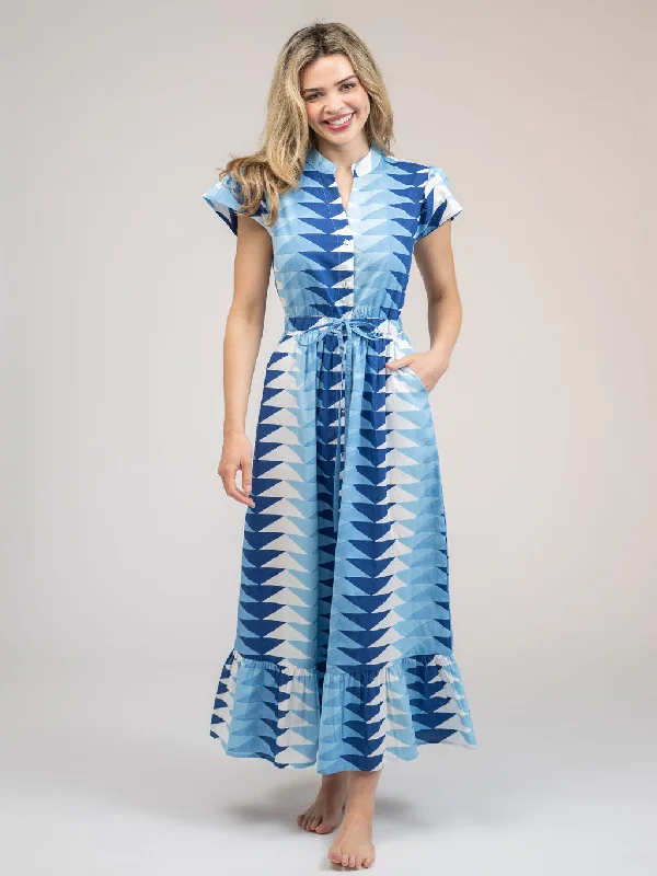 Vintage Elegance The Flutter Midi Dress | Ocean Blockprint Bagru Triangle