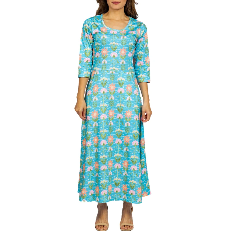 Hollywood Glam Award - Show Style Parts of a Flower 3/4th Sleeves Midi Dress (With Waist Seam) Hollywood Glam Award - Show Style Parts of a Flower 3/4th Sleeves Midi Dress (With Waist Seam)