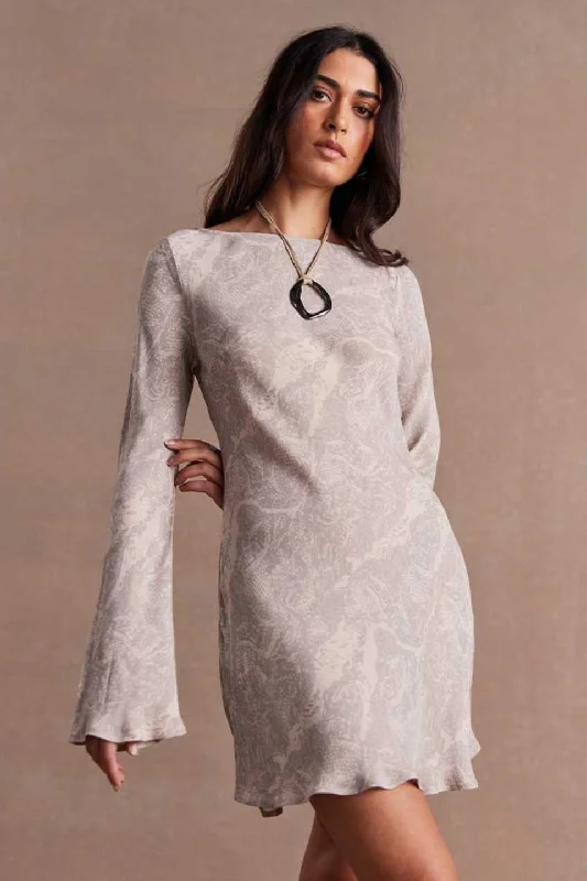 Great Prices On Feminine Styles Inara Shadow Grey Bias LS Mini Dress