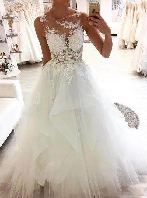 Season Sale Round Neckline Tulle Sleeveless Wedding Dresses With Lace Appliques OW617 Season Sale Round Neckline Tulle Sleeveless Wedding Dresses With Lace Appliques OW617