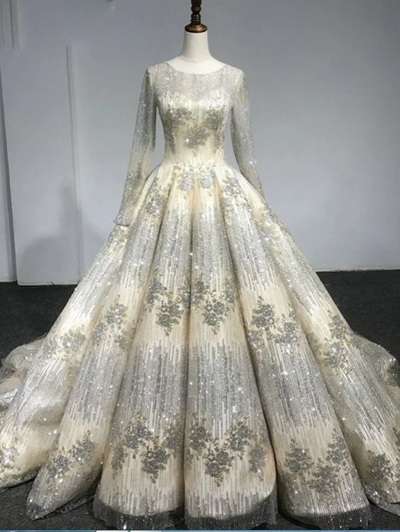 Seasonal Trends Long Sleeve Luxury Diamond Sparkly Wedding Dress prom dress cg21541 Seasonal Trends Long Sleeve Luxury Diamond Sparkly Wedding Dress prom dress cg21541