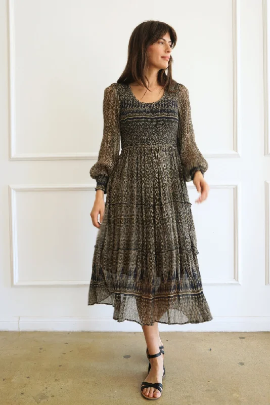 Evening Looks Stella Midi Dress in Olive Ikat