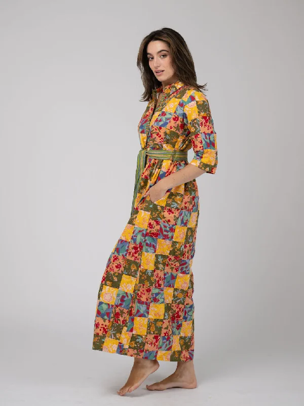 Early Access To Art Deco Styles Sale Quilted Maxi Dress in Multi Mini Square