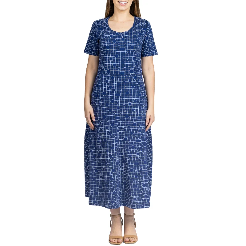 Parisian Effortless Chic Style Geometric Shapes Midi Dress (With Waist Seam)