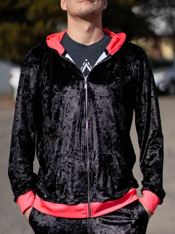 Graceful Drape Neon Crushed Velvet Unisex Zip-Up Hoodie