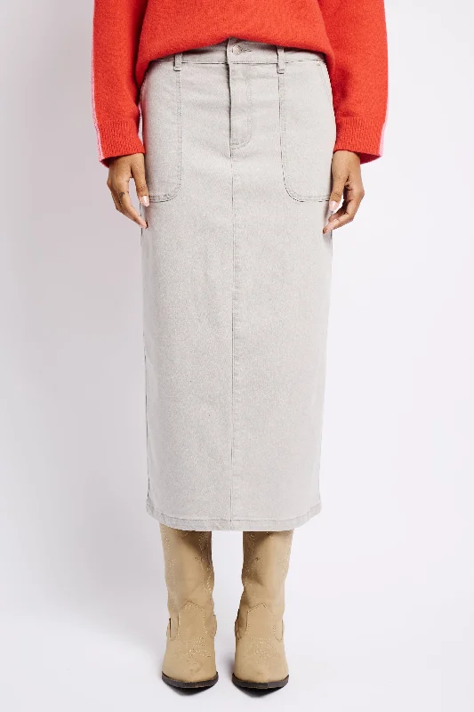 Effortless Style Denim Skirt with Back Slit in Grey