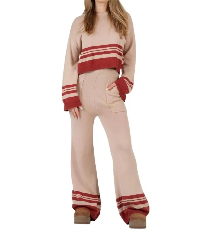 Effortless Chic Apparel Crop Sweater Lounge Set In Beige Spice