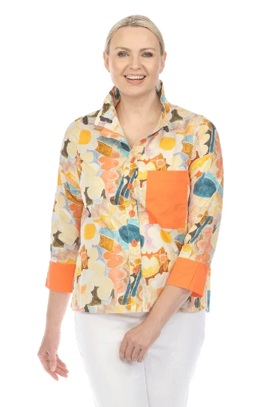 Casual Chic Terra Watercolor Pocket Blouse