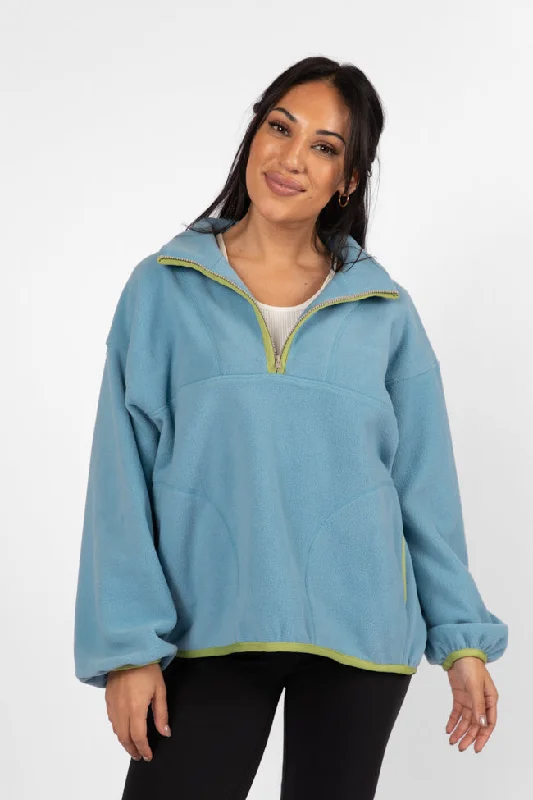 Style Breakthroughs Outside The Box Blue Contrast Trim Fleece Pullover SALE