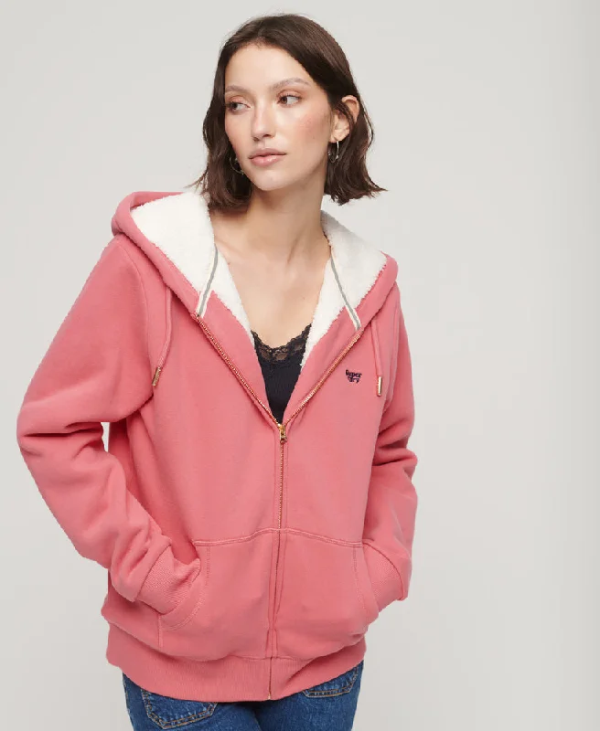 Versatile Wardrobe Essentials Essential Borg Lined Zip Hoodie | Camping Pink