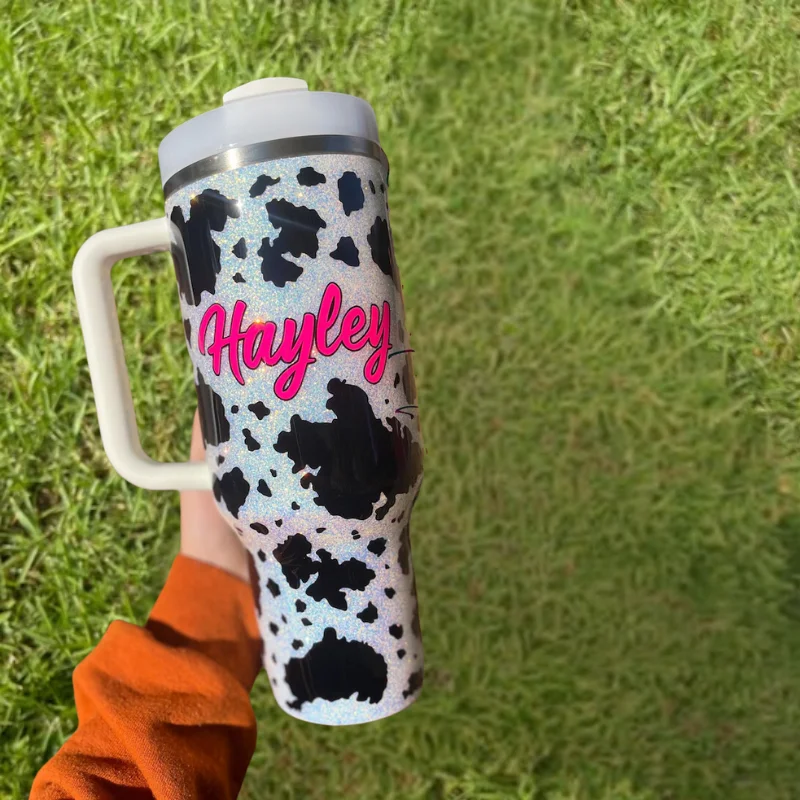 Decorative Drinkware Custom Name 40oz Glitter Speckle Tumbler With Handle